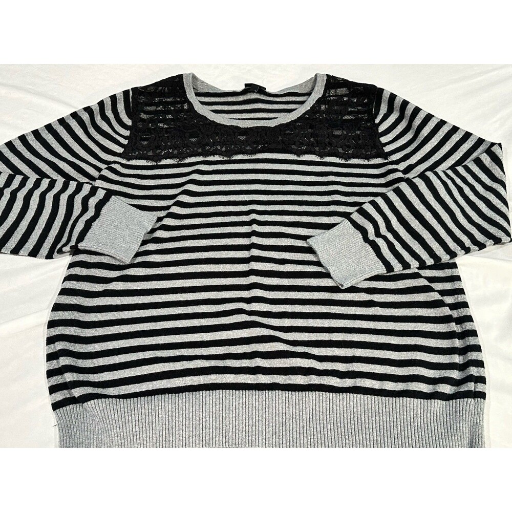 Torrid Size 3 (22/24, 3X) Black Gray Striped Sweater with Lace Neckline